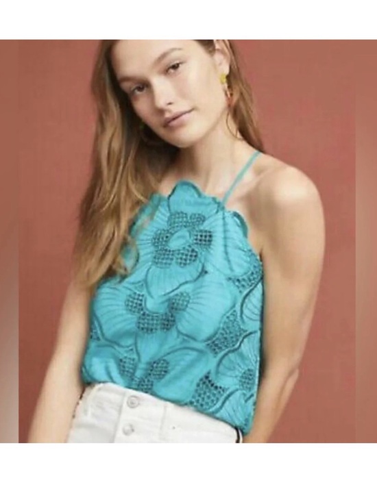 Corey Lynn Calter Tops - Corey Lynn Calter Turquoise Floral Lace Camisole
